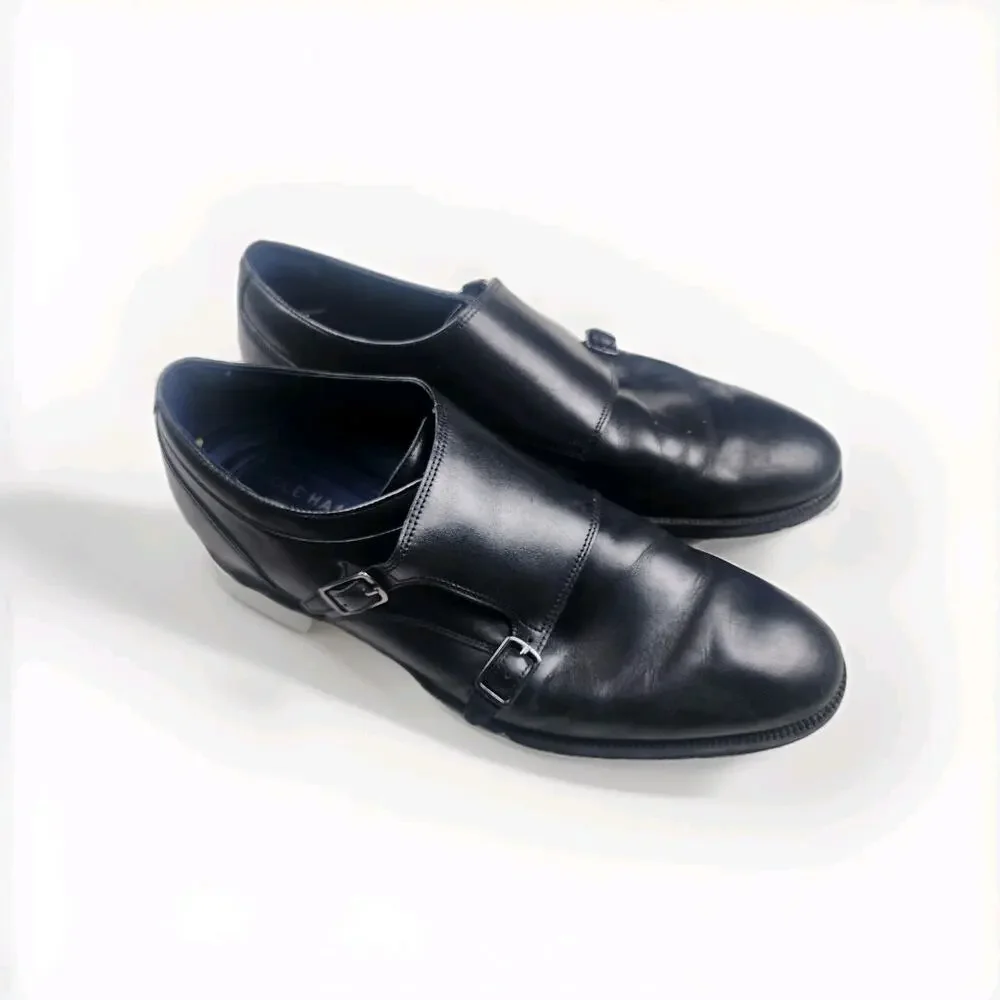 Cole Haan Monk Strap Shoes Mens 11 Black Leather Buckle Strap Oxfords